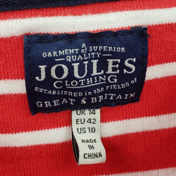 Joules Jingle Belle Spellout Top Size 10 Red White Stripe Gold Glitter Christmas - Picture 2 of 8